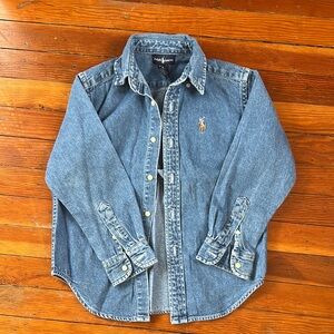 Ralph Lauren Vintage Kids Button Down Denim Polo Long Sleeve Shirt, KIDS SIZE 5